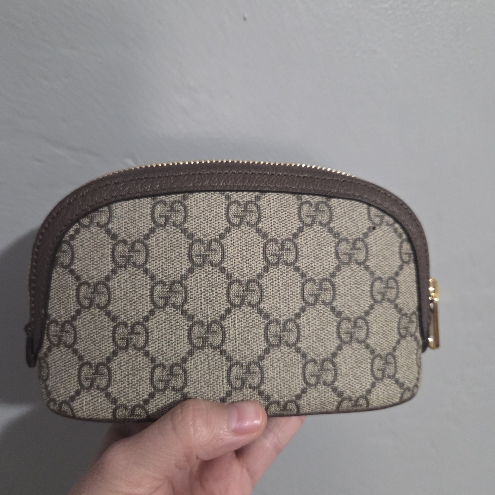 Gucci Ophidia GG Canvas Cosmetic Pouch in Beige/Brown with Green-Red Web - Picture 9 of 10